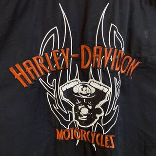 Harley Davidson - ハーレーダビッドソン オレンジ 黒 刺繍 バイク US 