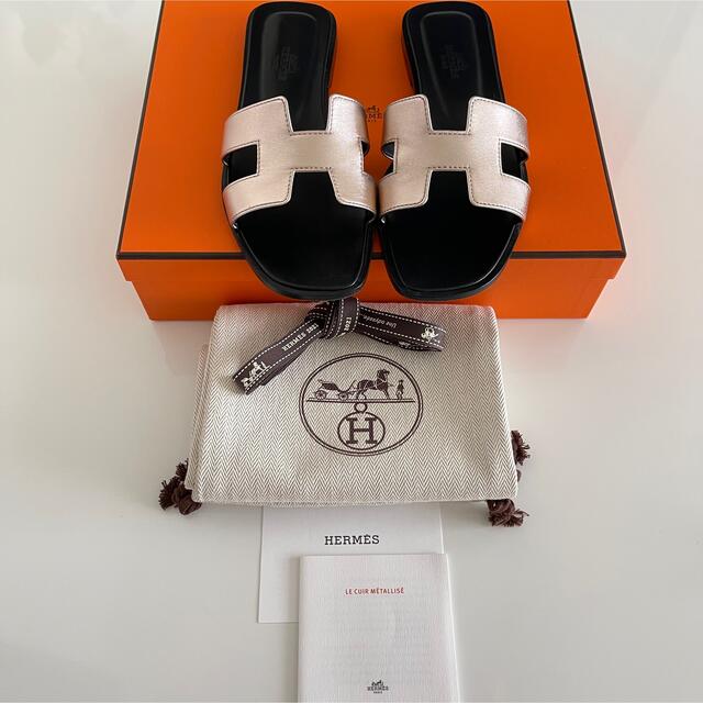 極美品❣️エルメス Hermès オラン　サンダル　限定色　36.5  23.5レザー黒ヒール