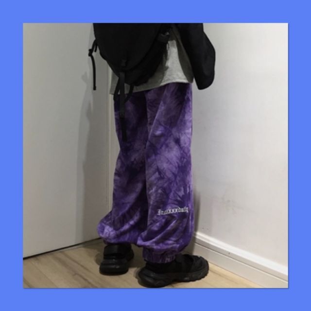 ワイドパンツ タイダイ柄 スウェット イージーパンツ 紫 M メンズのパンツ(ワークパンツ/カーゴパンツ)の商品写真