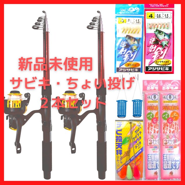 初心者海釣りセット2本 サビキ・チョイ投げ2.1Mロッド 2000番糸付きリール スポーツ/アウトドアのフィッシング(ロッド)の商品写真