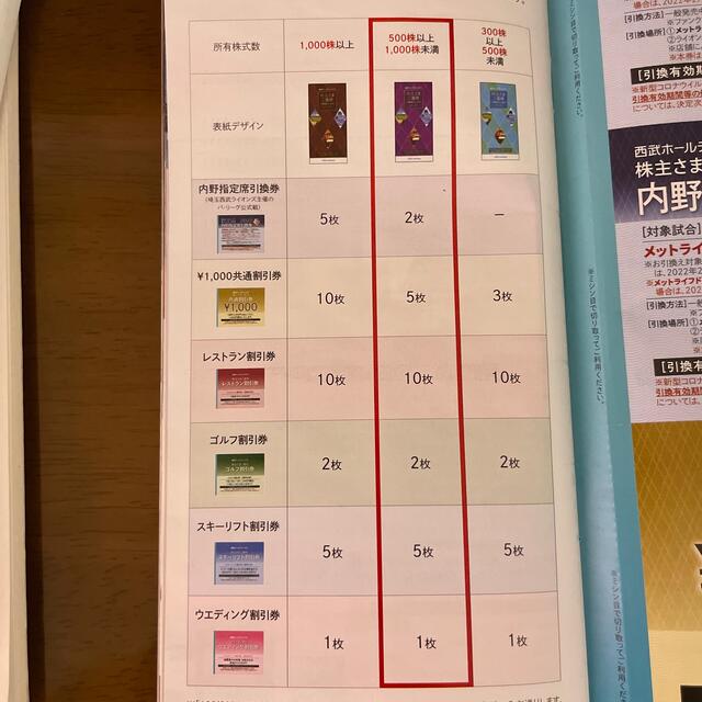 西武HD 株主優待　500株 チケットの優待券/割引券(その他)の商品写真