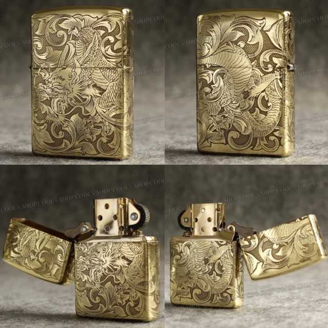 昇り龍 鳳凰 四面総彫り オイルライター ZORRO ゴールド zippo 金