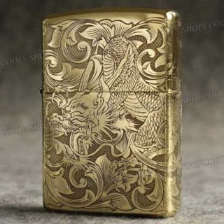 昇り龍 鳳凰 四面総彫り オイルライター ZORRO ゴールド zippo 金