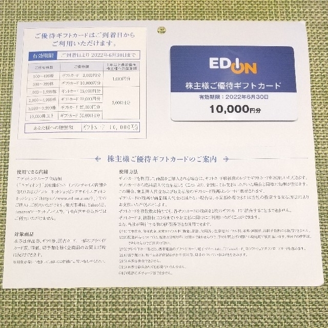 EDION エディオン 株主優待 10000円 1万円