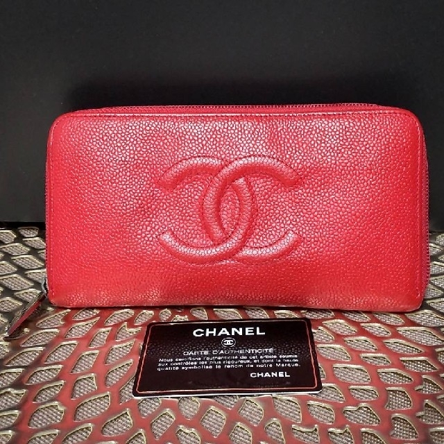 CHANEL シャネル キャビアスキン 長財布 レッド-