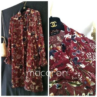 ザラ(ZARA)の未使用ザラZARAリボン付き花柄シャツ羽織りロングシャツ春夏シャツワンピース(シャツ/ブラウス(長袖/七分))