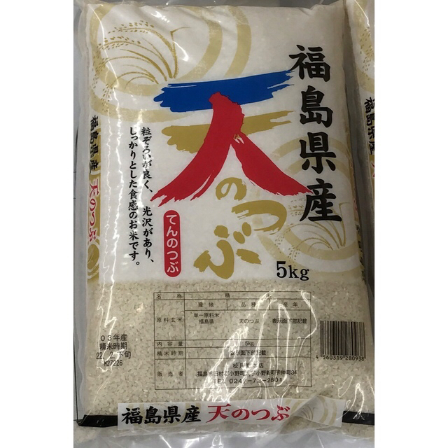 ）　米/穀物　福島県産　令和３年米10kg（天のつぶ5kg＋ひとめぼれ5kg