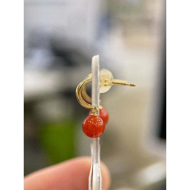 ★天然珊瑚ピアス★イタリア赤珊瑚 ピアス 珊瑚ピアス K18金 5mm 刻印あり