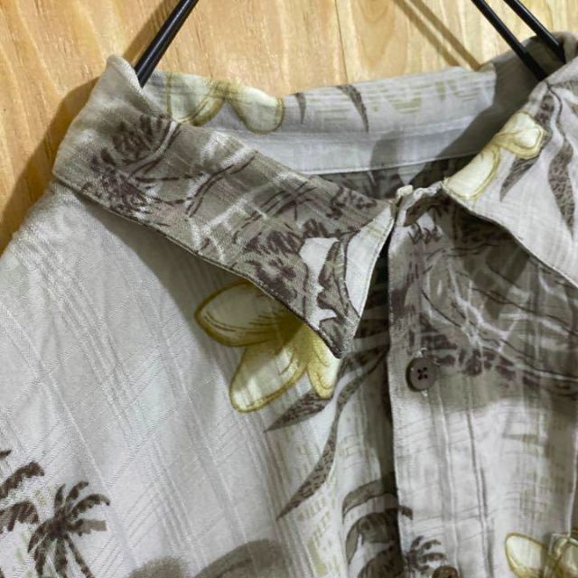 グレー 花 柄シャツ USA古着 90s 半袖 アロハ シャツ 総柄 メンズ 夏の