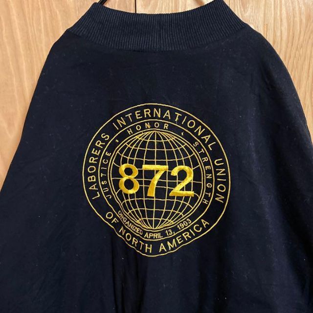 スタジャン 刺繍 アメリカ バックロゴ USA古着 90s ブルゾン ブラック 