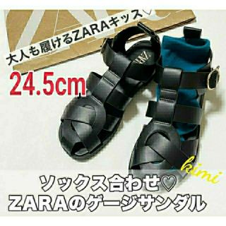 ザラ(ZARA)のZARA　24.5cm　フラットケージサンダル　バックストラップ　グルカサンダル(サンダル)