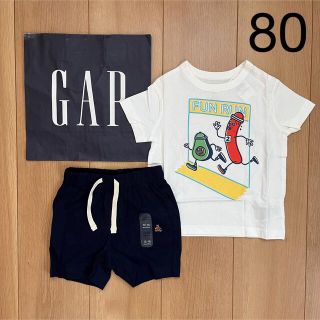 ベビーギャップ(babyGAP)の新品★baby gap 半袖Tシャツ＆パンツセット80 男の子　保育園　半ズボン(Ｔシャツ)