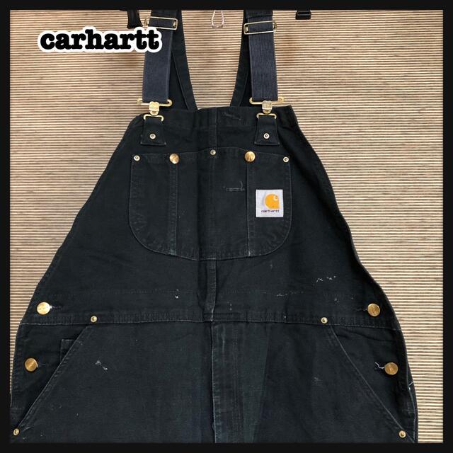 カーハート】オーバーオール サロペット ブラック ダブルニー 激レアV