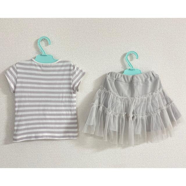 べべ　BEBE 90 女の子　リボン付きTシャツ＆チュールスカート　セットアップ キッズ/ベビー/マタニティのキッズ服女の子用(90cm~)(Tシャツ/カットソー)の商品写真