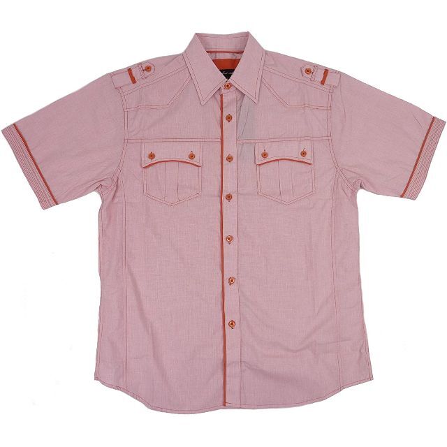 大人気新品 - KNOCKOUT ノックアウト M オレンジ シャツ ボタン 半袖 細チェック柄 Tシャツ+カットソー(七分+長袖)