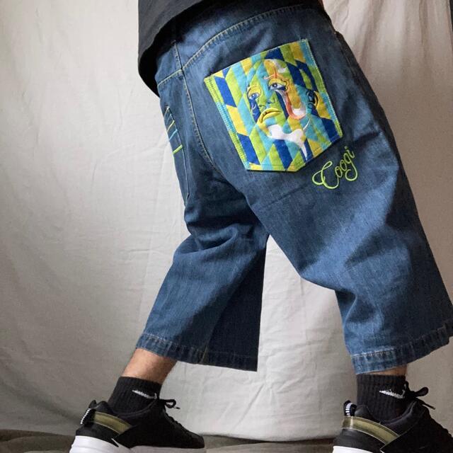 夜空 COOGI クージー 刺繍デニム ワイドショーツ バギーパンツ W40