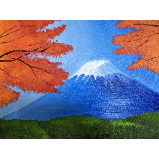 売れ筋新商品 値下げ交渉あり。紅葉の富士山 絵画+タペストリー