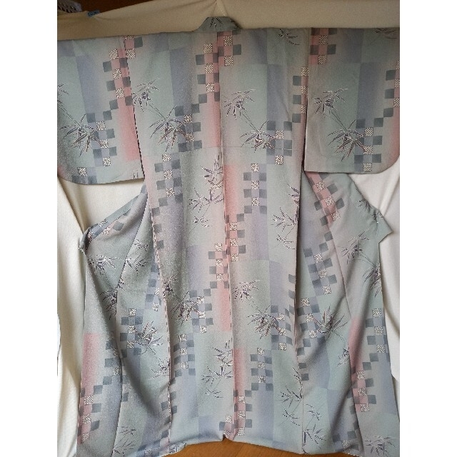 小紋 袷 洗える着物+刺繍半衿+京袋帯+新品帯〆 4点セット