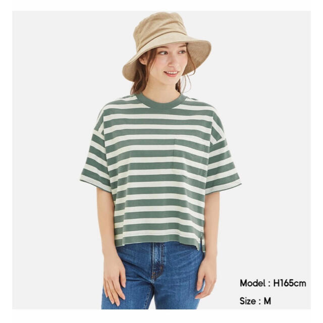GU(ジーユー)の新品 GU ヘビーウェイトT 五分袖 Tシャツ グリーン Sサイズ セット レディースのトップス(Tシャツ(半袖/袖なし))の商品写真