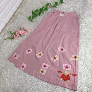 ピンクハウス(PINK HOUSE)のピンクハウス コットン ロングスカート くま ワッペン 刺繍 ピンク(ロングスカート)