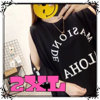 オフショルダー ビッグシルエット Tシャツ チュニック  黒 ブラック 2XL(Tシャツ(半袖/袖なし))