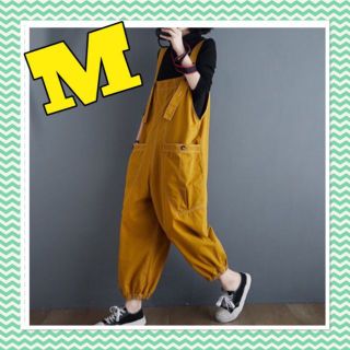 サロペット オーバーオール オールインワン ボトムス パンツ 黄色 イエロー M(オールインワン)