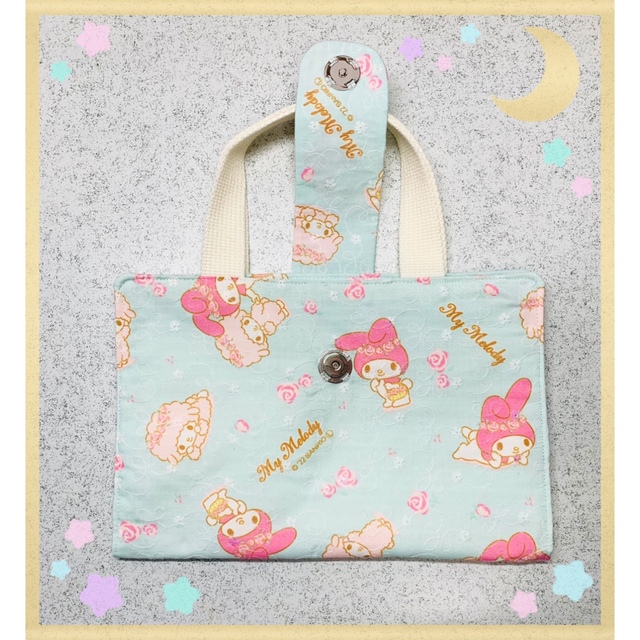 【新作】レビューブックカバー☆マイメロレース刺繍生地 ペパーミントカラー ハンドメイドの文具/ステーショナリー(ブックカバー)の商品写真