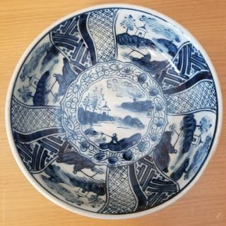 大皿  染付 山水図　骨董　アンティーク(陶芸)