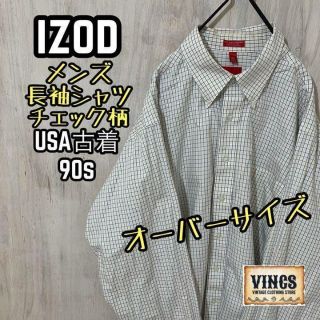 アイゾッド チェック メンズ XL シャツ 長袖 USA古着 90s ホワイト(シャツ)