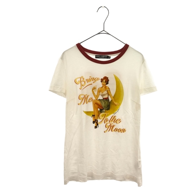 DOLCE&GABBANA(ドルチェアンドガッバーナ)のDOLCE & GABBANA ドルチェアンドガッバーナ Bring me tothe moon フロントプリントコットン半袖Tシャツ ホワイト F8L99T レディースのトップス(Tシャツ(半袖/袖なし))の商品写真