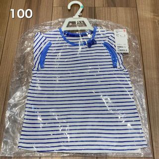 ユニクロ(UNIQLO)の【新品】 ユニクロ ボーダー  Tシャツ 女の子 リボン 半袖 夏服 子供(Tシャツ/カットソー)