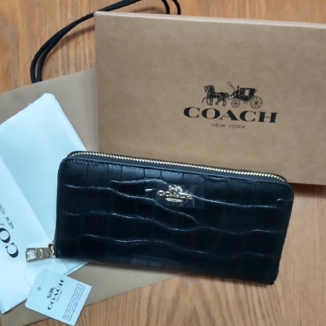 COACH 長財布　ラグジュアリー クロコ レザー アコーディオン ジップ