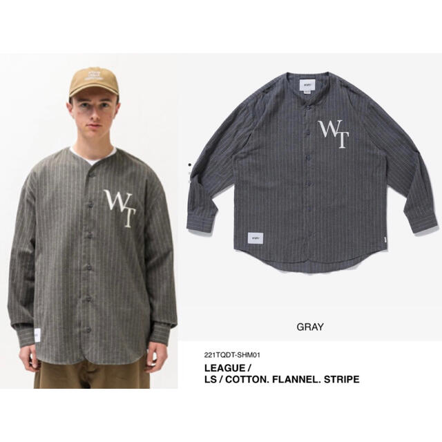 LEAGUE LS COTTON. FLANNEL. STRIPE GRAY L