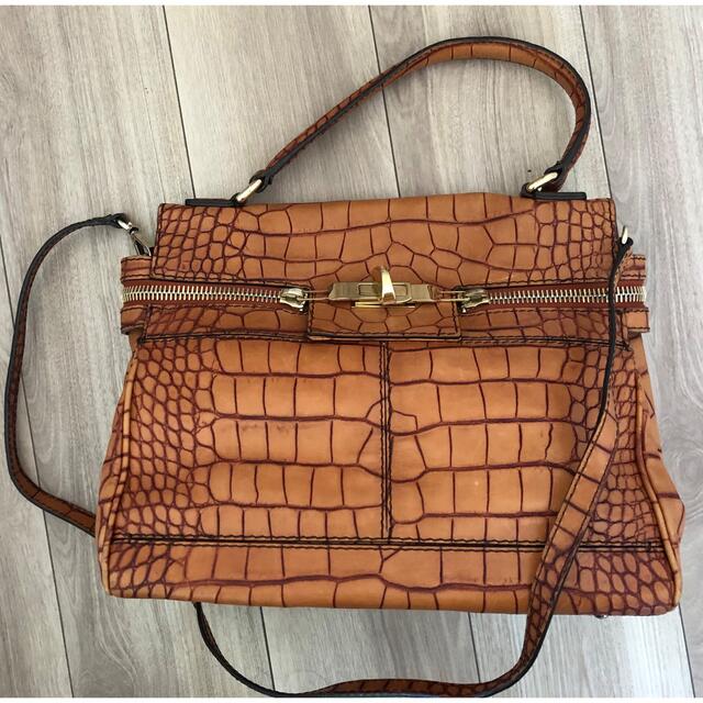 【MAXMARA】マックスマーラ クロコ型押し本革 オレンジバッグ