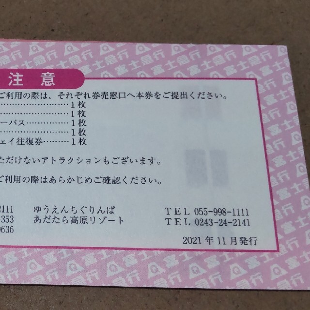 富士急行 遊園地フリーパス引換券4枚//富士急株主優待/富士急ハイ