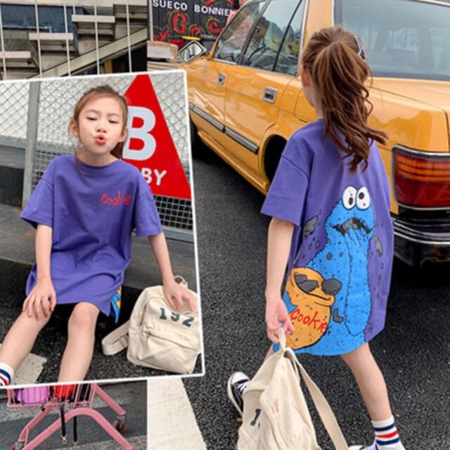 KWEA051キッズ Tシャツワンピース ロング 夏 半袖 プリント 子供服 キッズ/ベビー/マタニティのキッズ服女の子用(90cm~)(ワンピース)の商品写真