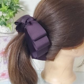 【10cmバナナクリップ】　深みのある紫色リボン(shadow purple)(バレッタ/ヘアクリップ)