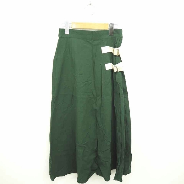 スカート フレア ロング 薄手 ウエストゴム 綿 コットン M 緑 グリーン  