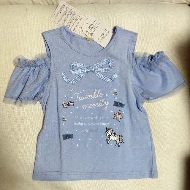 ANGEL LOVE オープンショルダー Tシャツ サイズ100 キッズ/ベビー/マタニティのキッズ服女の子用(90cm~)(Tシャツ/カットソー)の商品写真