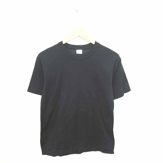 Tシャツ カットソー 丸首 無地 シンプル 綿 コットン 半袖 M 黒 ブラック