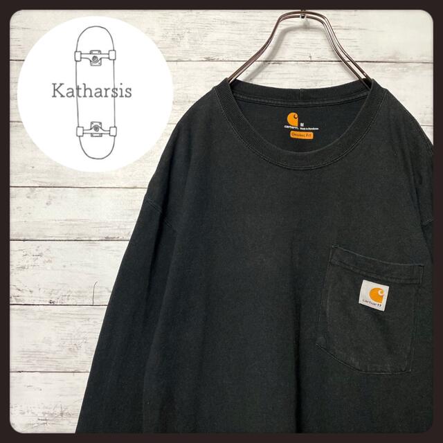 carhartt(カーハート)の【定番デザイン】90s carhartt ワンポイントロゴ　ブラック　ロンT メンズのトップス(Tシャツ/カットソー(七分/長袖))の商品写真