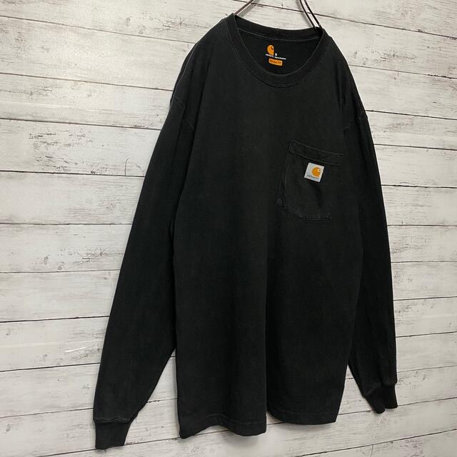 carhartt(カーハート)の【定番デザイン】90s carhartt ワンポイントロゴ　ブラック　ロンT メンズのトップス(Tシャツ/カットソー(七分/長袖))の商品写真