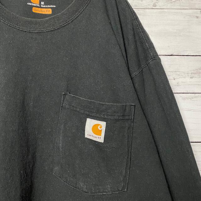 carhartt(カーハート)の【定番デザイン】90s carhartt ワンポイントロゴ　ブラック　ロンT メンズのトップス(Tシャツ/カットソー(七分/長袖))の商品写真