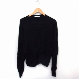 マウジー(moussy)のマウジー moussy カーディガン ニット 長袖 丸首 文字 FREE ブラッ(カーディガン)