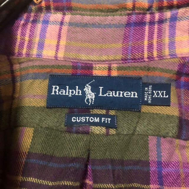 POLO RALPH LAUREN(ポロラルフローレン)のポロラルフローレン USA古着 90s チェック ネルシャツ パープル ロゴ メンズのトップス(シャツ)の商品写真