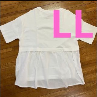 シマムラ(しまむら)のしまむら　シーズンリーズン　後ろフリル　Tシャツ　白　LL   ダンボール素材(Tシャツ(半袖/袖なし))