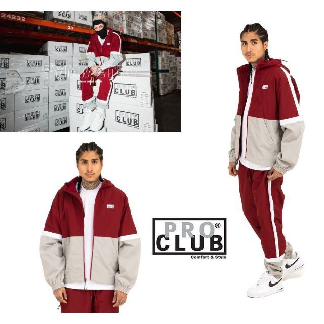 PRO CLUB プロクラブ ナイロンセットアップ バーガンディー 2XL PRO CLUB プロクラブ ナイロンセットアップ バーガンディー 2XL