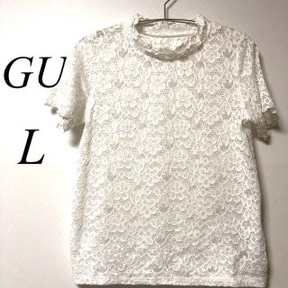 ジーユー(GU)のGU レース　プチハイネック　半袖トップス　Lサイズ(カットソー(半袖/袖なし))