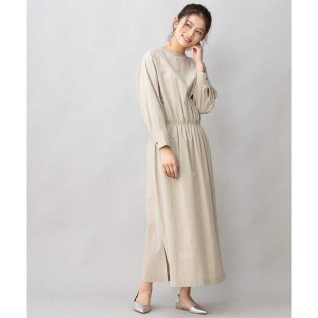 新品 リヨセルコットン ボートネック ワンピース ロング