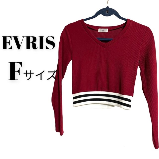 EVRIS(エヴリス)のEVRIS エヴリス 長袖 トップス 赤 レディース vネック ボーダー レディースのトップス(カットソー(長袖/七分))の商品写真